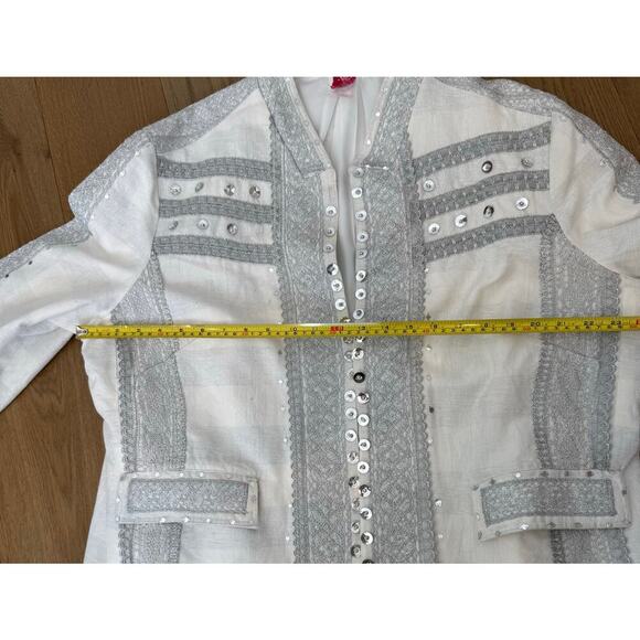 Vintage Sandy‎ Starkman White Silver Beaded Jacket Coat Embellished XL - Picture 9 of 10